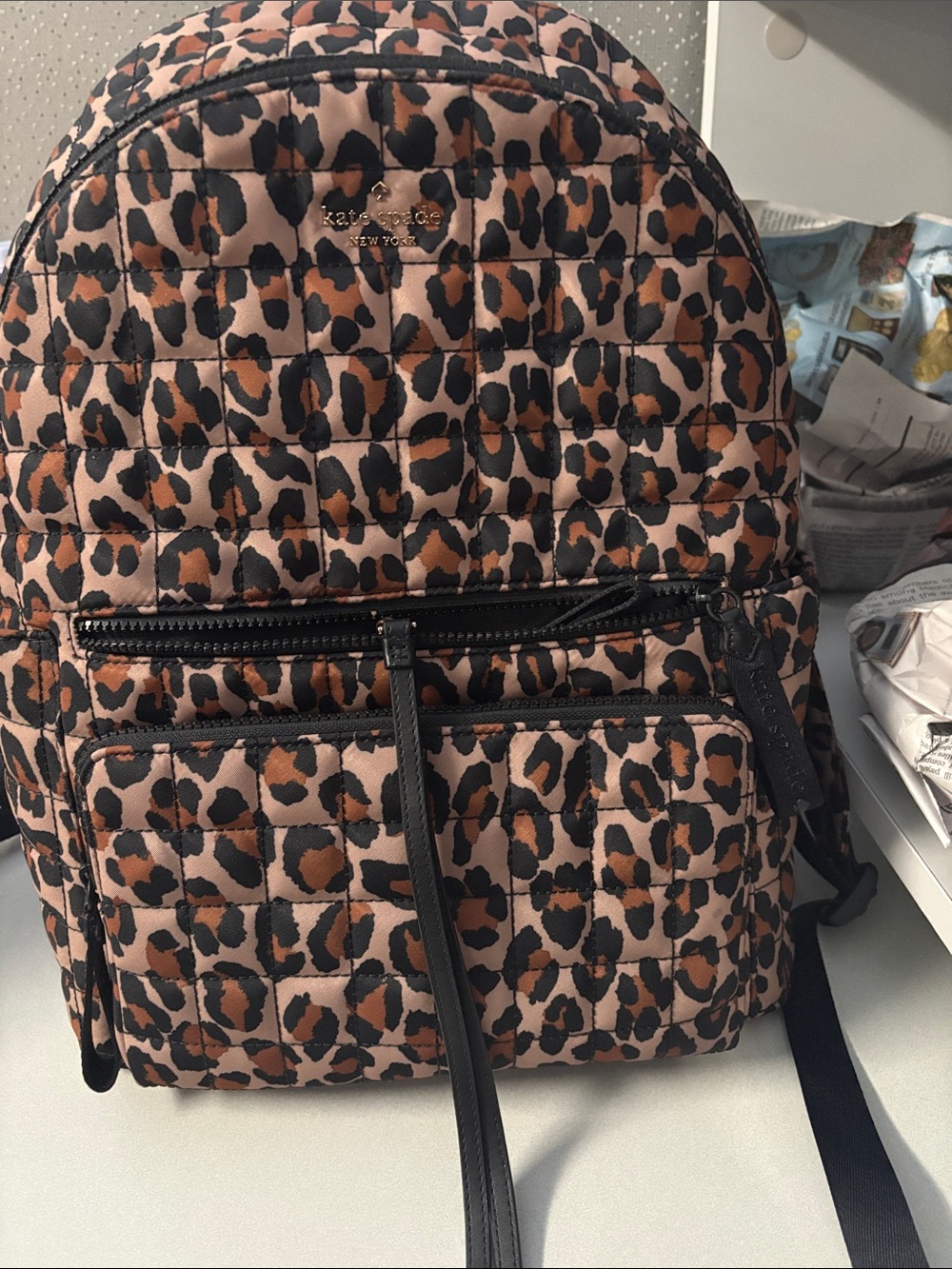 kate spade leopard print quilted backpack in brown & black